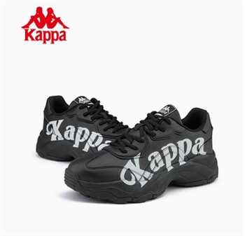 Kappa卡帕复古跑鞋老花运动鞋情侣男女厚底老爹鞋皮面休闲旅游鞋